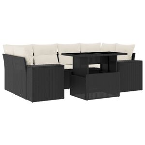 vidaXL Salon de jardin 7 pcs avec coussins noir r&eacute;sine tress&eacute;e
