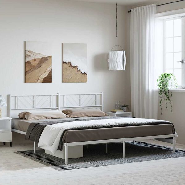 vidaXL Cadre de lit m&eacute;tal sans matelas et t&ecirc;te de lit blanc 183x213 cm