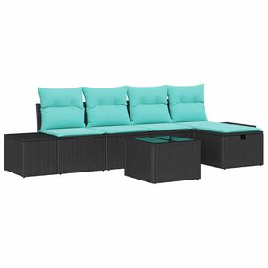 vidaXL Ensemble de canap&eacute; de jardin avec coussin 6 pcs Noir Poly rotin