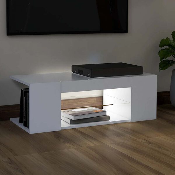 vidaXL Meuble TV avec lumières LED Blanc 90x39x30 cm