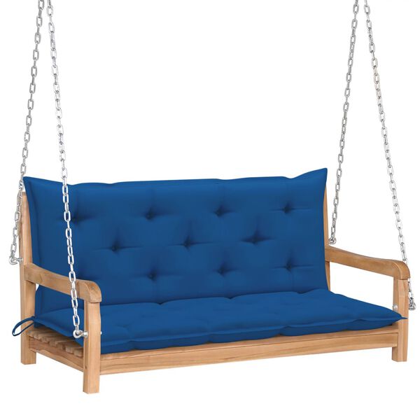 vidaXL Balancelle avec coussin bleu 120 cm Bois de teck solide