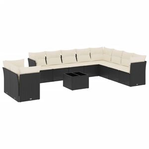 vidaXL Salon de jardin 11 pcs avec coussins noir r&eacute;sine tress&eacute;e