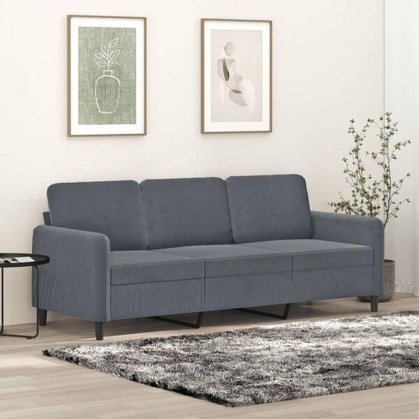 vidaXL Canap&eacute; &agrave; 3 places Gris fonc&eacute; 180 cm Velours