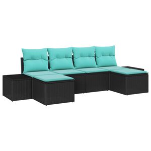 vidaXL Ensemble de canap&eacute; de jardin 4 pcs Noir et turquoise polyrotin