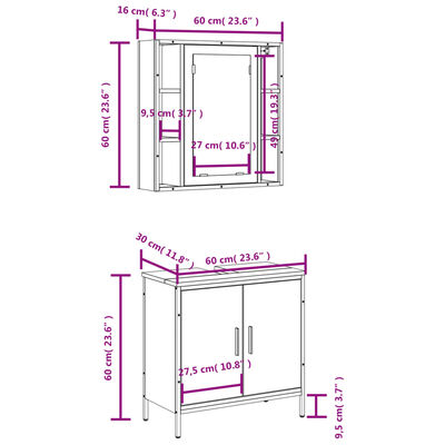 vidaXL Ensemble de meubles salle de bain 2 pcs noir bois d'ingénierie