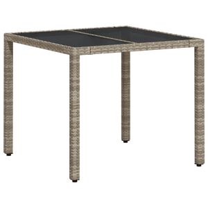 vidaXL Table de jardin avec dessus en verre gris clair r&eacute;sine tress&eacute;e