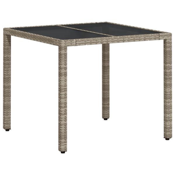 vidaXL Table de jardin avec dessus en verre gris clair r&eacute;sine tress&eacute;e