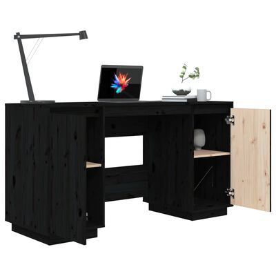 vidaXL Bureau noir 140x50x75 cm bois massif de pin