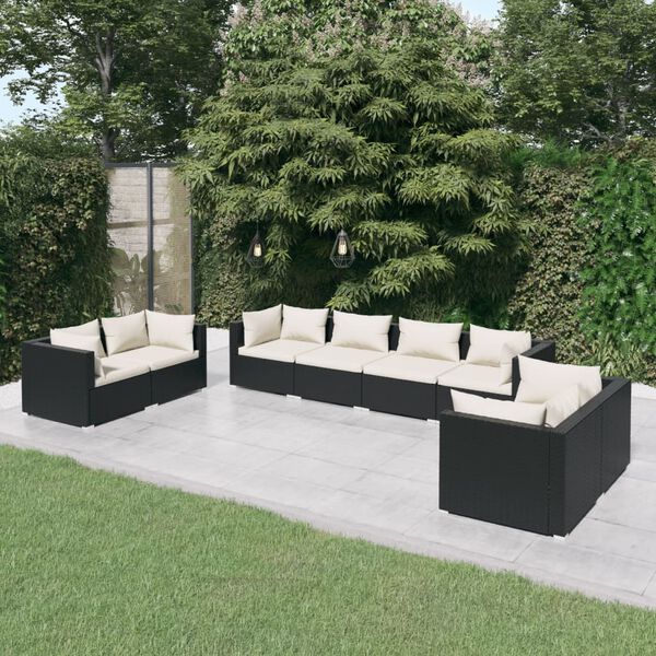 vidaXL Salon de jardin 8 pcs avec coussins R&eacute;sine tress&eacute;e Noir