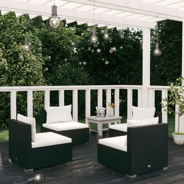 vidaXL Salon de jardin 4 pcs avec coussins R&eacute;sine tress&eacute;e Noir
