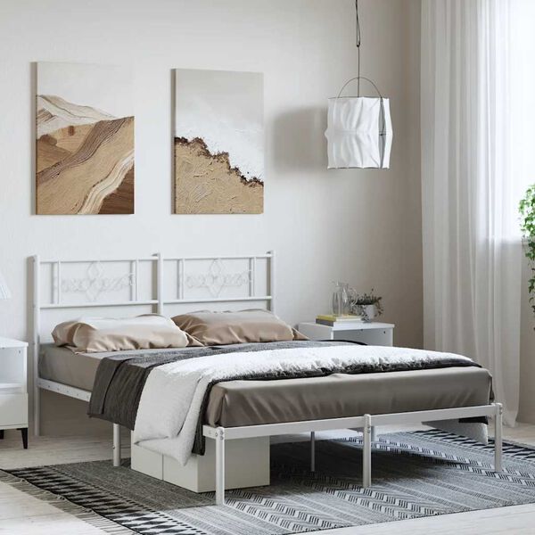 vidaXL Cadre de lit m&eacute;tal sans matelas et t&ecirc;te de lit blanc 150x200 cm