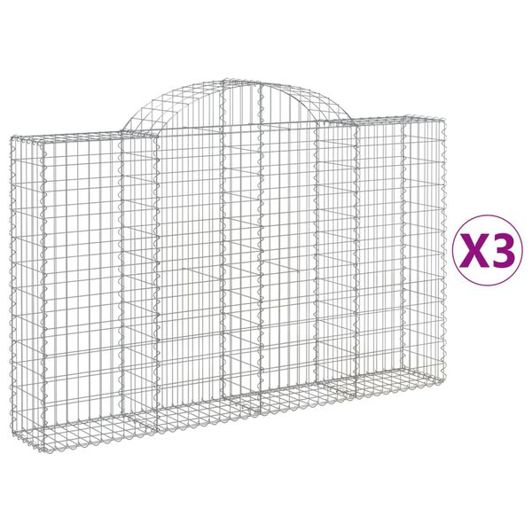 vidaXL Paniers &agrave; gabions arqu&eacute;s 3 pcs 200x30x120/140 cm Fer galvanis&eacute;
