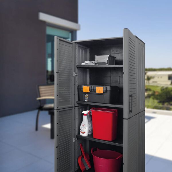 vidaXL Armoire de rangement de jardin Gris et noir 68x37x163 cm PP