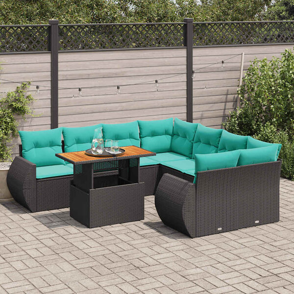 vidaXL Salon de jardin 9 pcs avec coussins noir r&eacute;sine tress&eacute;e