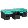 vidaXL Salon de jardin 8pcs avec coussins noir r&eacute;sine tress&eacute;e acacia