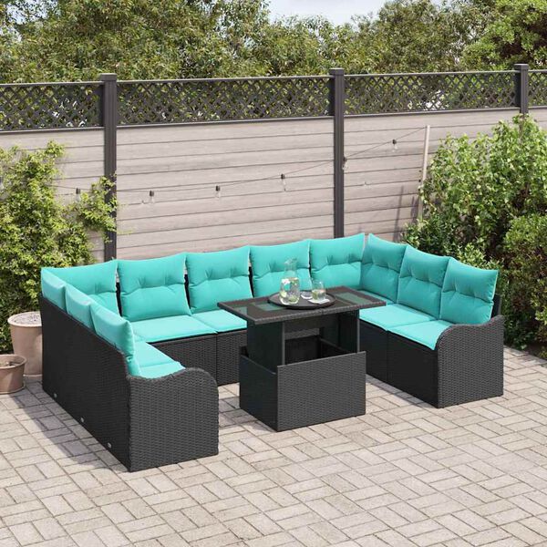 vidaXL Ensemble de canap&eacute; de jardin 10 pcs Noir Poly Rattan