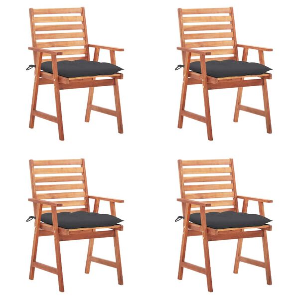 vidaXL Chaises &agrave; manger d'ext&eacute;rieur lot de 4 et coussins Acacia massif