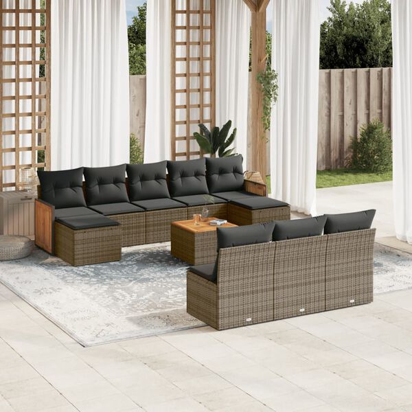 vidaXL Salon de jardin 11 pcs avec coussins gris r&eacute;sine tress&eacute;e