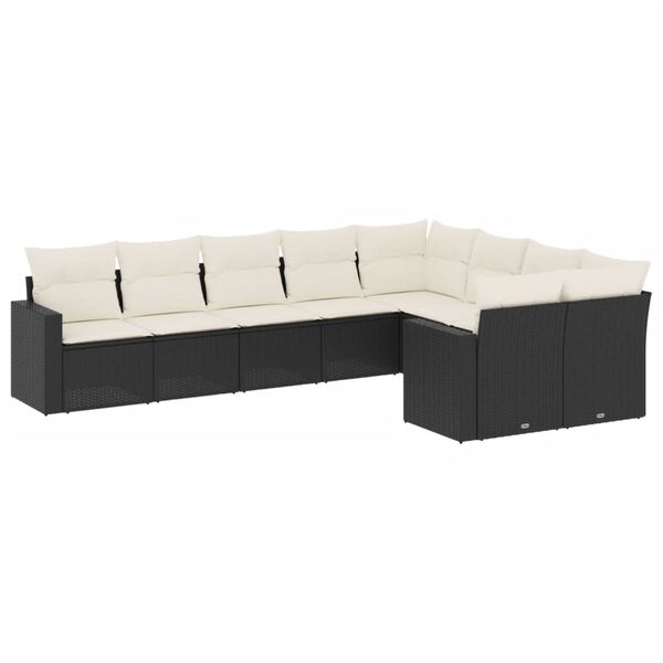 vidaXL Salon de jardin 9 pcs avec coussins noir r&eacute;sine tress&eacute;e