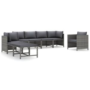 vidaXL Salon de jardin 8 pcs avec coussins R&eacute;sine tress&eacute;e Gris