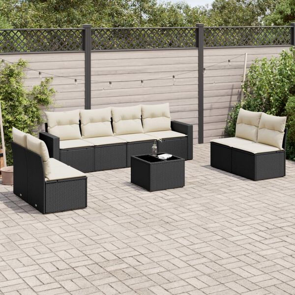 vidaXL Salon de jardin 9 pcs avec coussins noir r&eacute;sine tress&eacute;e