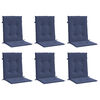 vidaXL Coussins de chaise à dossier bas lot de 6 bleu marine tissu