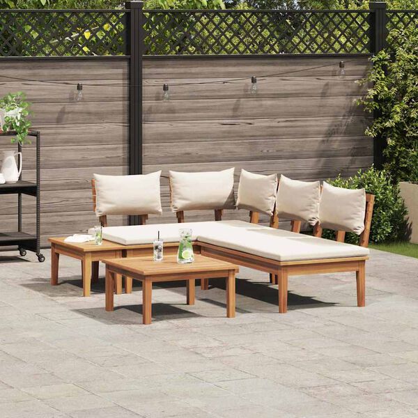 vidaXL Ensemble de banc de jardin avec coussin 4 pcs Marron et Crème