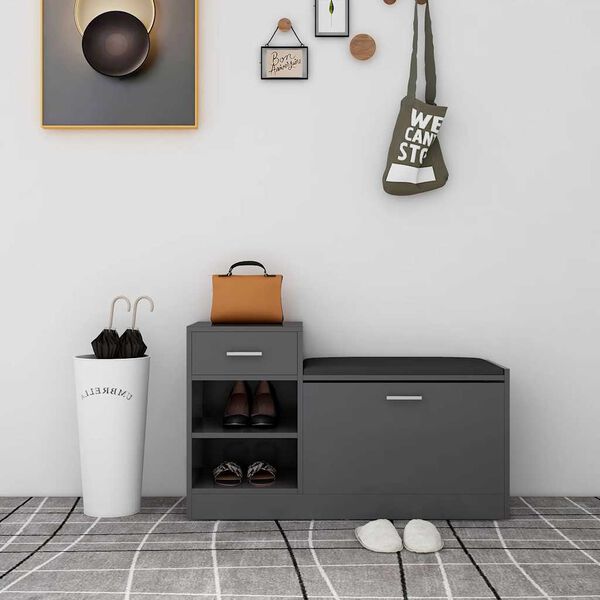 vidaXL Banc &agrave; chaussures Gris 94,5x31x57 cm Agglom&eacute;r&eacute;