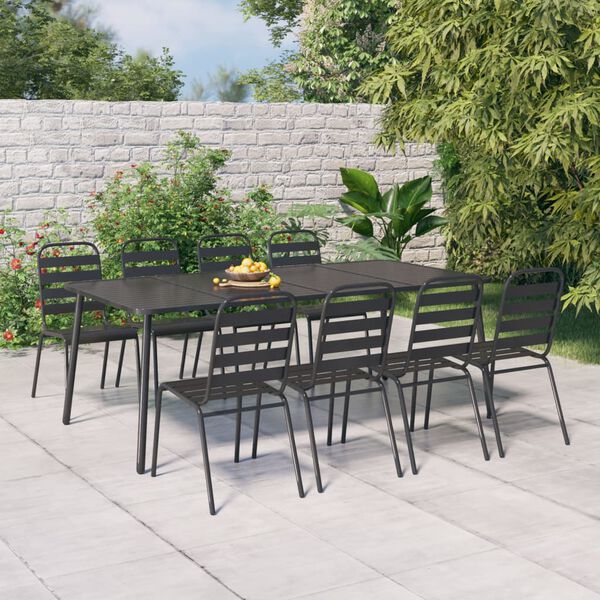 vidaXL Ensemble &agrave; manger de jardin 9 pcs anthracite acier