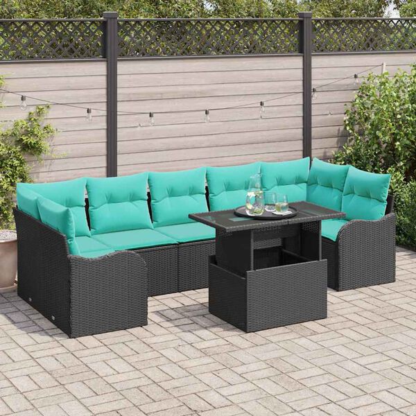 vidaXL Ensemble de canap&eacute; de jardin avec coussin 8 pcs Noir Poly rotin