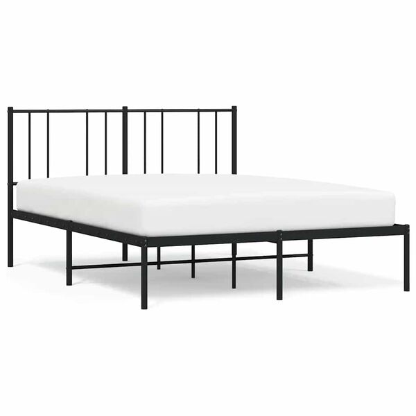vidaXL Cadre de lit m&eacute;tal sans matelas avec t&ecirc;te de lit noir 135x190cm