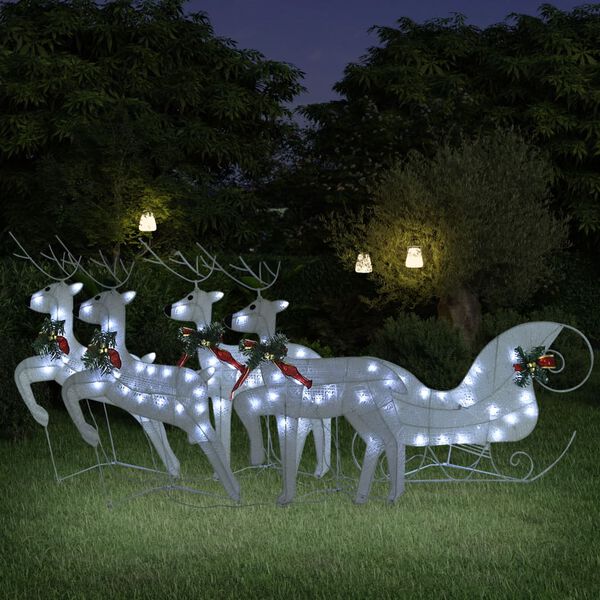 vidaXL D&eacute;coration de No&euml;l Renne et tra&icirc;neau 100 LED ext&eacute;rieur blanc