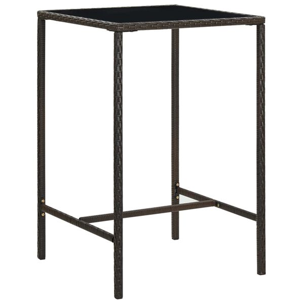vidaXL Table de bar de jardin Marron 70x70x110 cm R&eacute;sine tress&eacute;e verre
