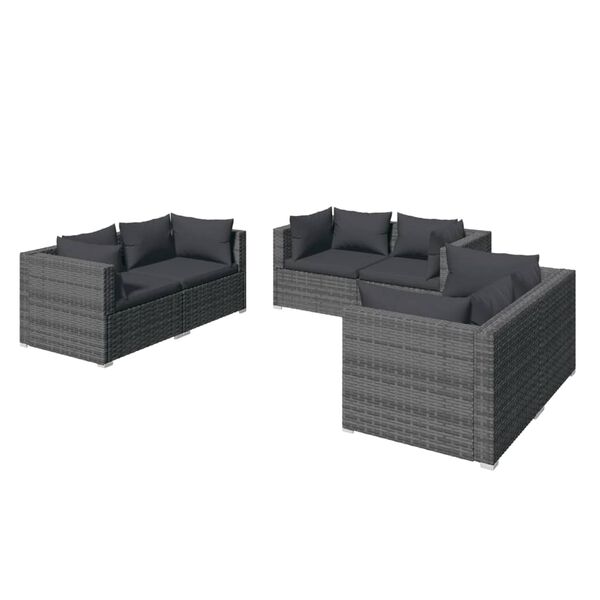 vidaXL Salon de jardin 6 pcs avec coussins R&eacute;sine tress&eacute;e Gris
