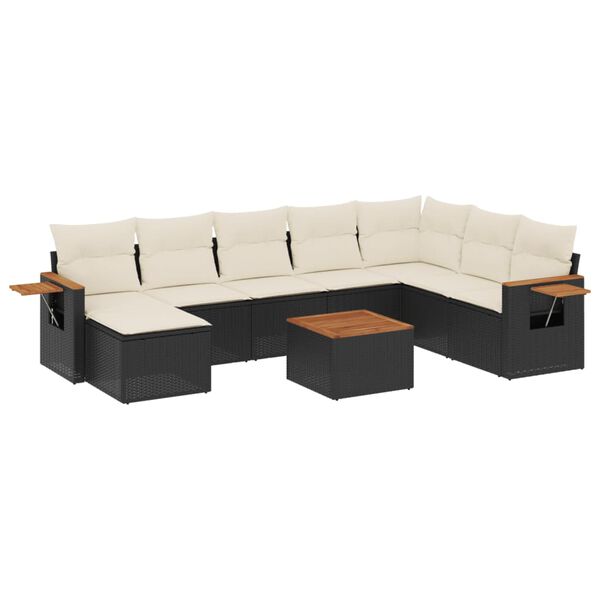 vidaXL Salon de jardin 9 pcs avec coussins noir r&eacute;sine tress&eacute;e