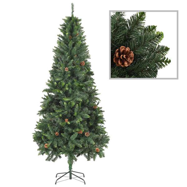 vidaXL Arbre de No&euml;l artificiel pr&eacute;-&eacute;clair&eacute;/boules pommes de pin 210cm