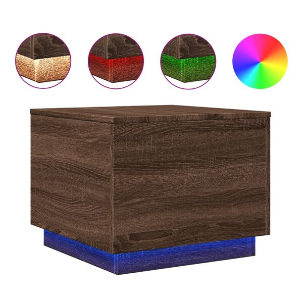 vidaXL Table basse avec lumi&egrave;res LED ch&ecirc;ne marron 50x50x40 cm