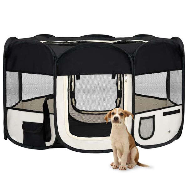 vidaXL Parc pliable pour chien avec sac de transport Noir 145x145x61cm