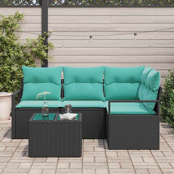 vidaXL Ensemble de canap&eacute; de jardin 5 pcs Noir et turquoise polyrotin