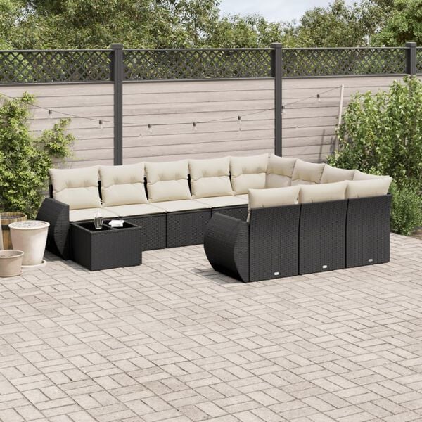 vidaXL Salon de jardin 11 pcs avec coussins noir r&eacute;sine tress&eacute;e