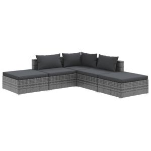 vidaXL Salon de jardin 5 pcs avec coussins R&eacute;sine tress&eacute;e Gris