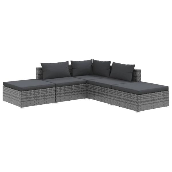 vidaXL Salon de jardin 5 pcs avec coussins R&eacute;sine tress&eacute;e Gris
