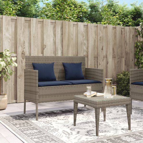 vidaXL Banc de jardin avec coussins gris résine tressée