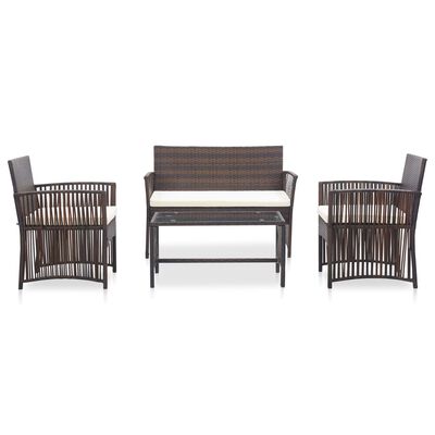 vidaXL Salon de jardin 4 pcs avec coussins Résine tressée Marron