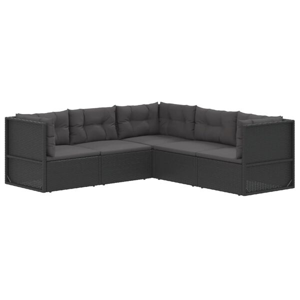 vidaXL Salon de jardin 5 pcs avec coussins Noir R&eacute;sine tress&eacute;e