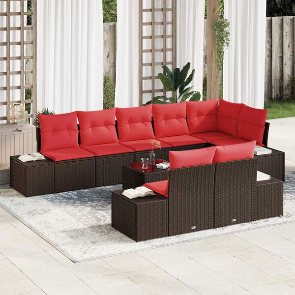 vidaXL Ensemble de canapé de jardin 9 pcs Marron polyrotin