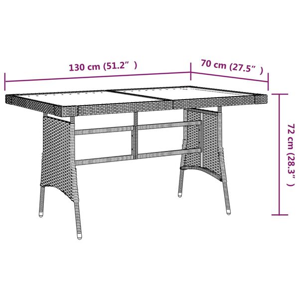 vidaXL Table de jardin Noir 130x70x72 cm R&eacute;sine tress&eacute;e et acacia