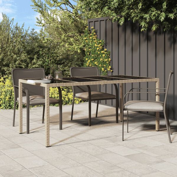 vidaXL Table de jardin Beige 190x90x75 cm Verre tremp&eacute;/r&eacute;sine tress&eacute;e