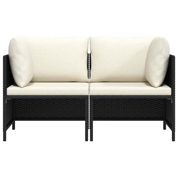 vidaXL Canap&eacute; de jardin &agrave; 2 places avec coussins Noir R&eacute;sine tress&eacute;e