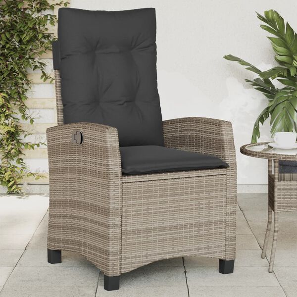 vidaXL Chaise inclinable de jardin avec coussins gris r&eacute;sine tress&eacute;e